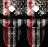 Red Line Skull Flag Cornhole Wrap