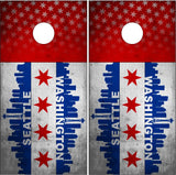 Seattle Washington Grunge Flag Cornhole Wrap