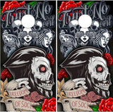 See Speak Hear No Evil Skull Rose Gentleman Cornhole Wrap