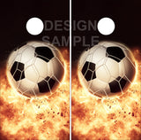 Soccer Ball Flames Cornhole Wrap