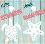 Summer Starfish Turtle Wood Cornhole Wrap