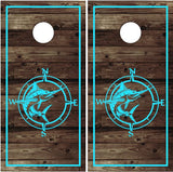 Swordfish Wood Compass Cornhole Wrap