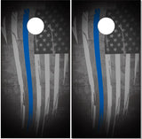 Tattered Thin Blue Line Flag Cornhole Wrap