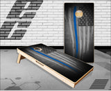 Tattered Thin Blue Line Flag Cornhole Boards