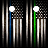 Thin Blue Green Line Wood Cornhole Wrap