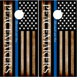 Thin Blue Line Burnt Wood UV Direct Print Cornhole Tops