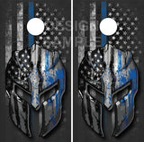 Thin Blue Line Spartan Police Flag Cornhole Wrap