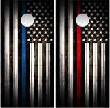 Thin Red Blue Line Wood Cornhole Wrap