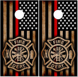 Thin Red Line Burnt Wood UV Direct Print Cornhole Tops
