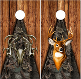 Tribal Buck Skull Wood Camo Cornhole Wrap