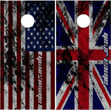Union Jack American Flag Grunge Cornhole Wrap