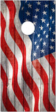 Wavy American Flag Weathered Wood UV Direct Print Cornhole Tops