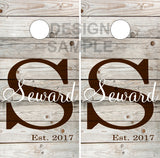 White Wash Wood Name UV Direct Print Cornhole Tops