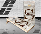 White Wash Wood Name Cornhole Boards
