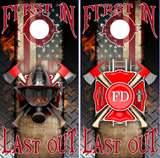 Wicked Wire American Firefighter First IN Cornhole Wrap