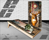 Wicked Wire Bass Buck Flag Camo Cornhole Boards