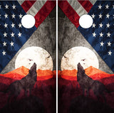 Wolf American Flag Cornhole Wrap