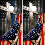 Wooden Cross Flag Pull GREEN BLUE LINE Cornhole Tops