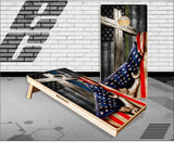 Wooden Cross Flag Pull GREEN BLUE LINE Cornhole Boards