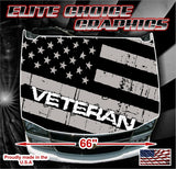 Veteran Distressed Flag Gray Vinyl Hood Wrap Bonnet Decal Sticker Graphic Universal Fit
