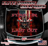 Wicked Wire First in Firefighter Flag Vinyl Hood Wrap Bonnet Decal Sticker Graphic Universal Fit