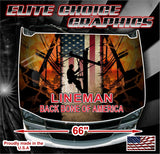Wicked Wire Lineman Backbone American Flag Vinyl Hood Wrap Bonnet Decal Sticker Graphic Universal Fit