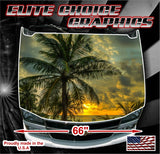 Beach Palm Trees Sunset Vinyl Hood Wrap Bonnet Decal Sticker Graphic Universal Fit
