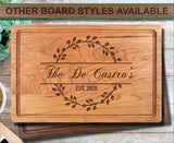 Last Name Wreath Personalized Wood Cutting Board